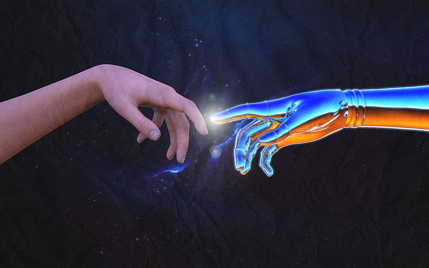 Hands, Human And Cyborg, Touch, Deep - Creation Of Adam Robot HD wallpaper