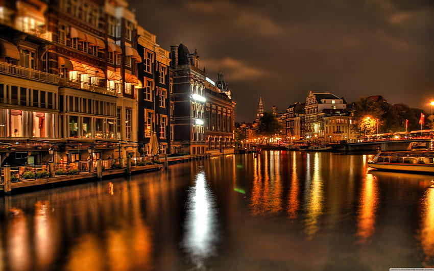 Night In Amsterdam Ultra Background for : & UltraWide & Laptop HD wallpaper
