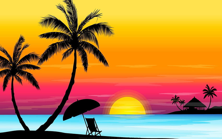 Sunset Beach Clipart, Colorful Beach Sunset HD wallpaper