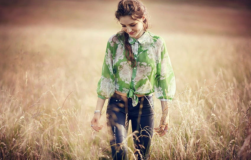 field, girl, pose, jeans, blouse, Birdy for , section девушки HD wallpaper