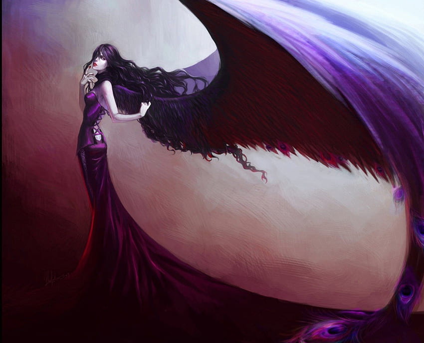 Purple Angel, purple, angel, fantasy, female HD wallpaper