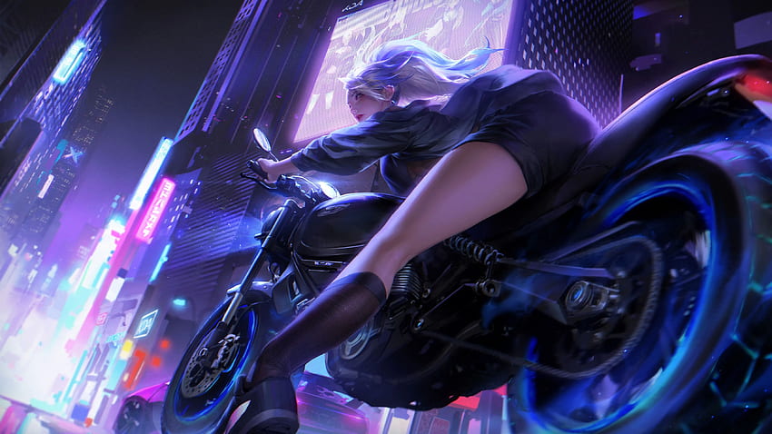 Biker Girl Neon City Biker Girl Neon City, Neon Motorcycle HD wallpaper