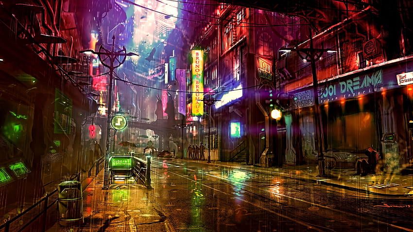 Cyberpunk City Street. Sci-fi Wallpaper Graphic by saydurf