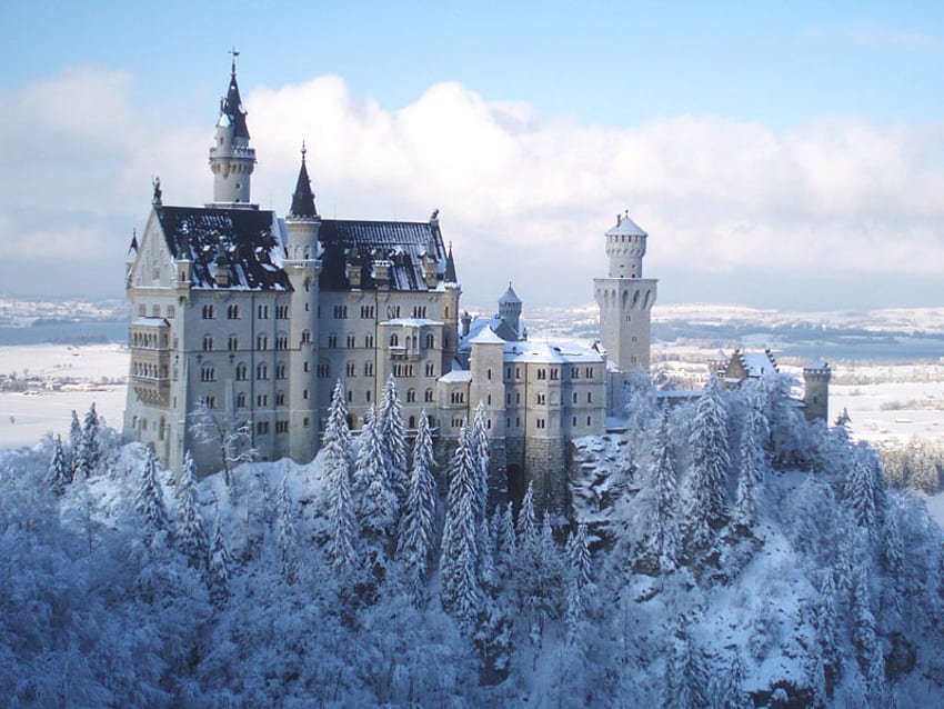 Neuschwanstein castle, winter, snow, germany, fairy tale, castle, neuschwanstein, bavaria HD wallpaper
