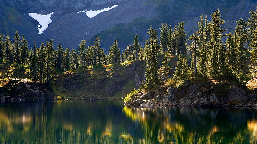 Hayes Lake, début de l'automne, la beauté, la montagne, le lac, la saison, la réflexion, la neige, les arbres, l'automne, la nature Fond d'écran HD