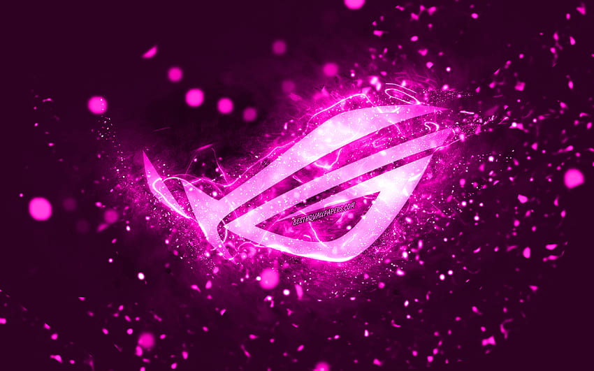 Rog purple logo, , purple neon lights, Republic Of Gamers, creative, purple abstract background, Rog logo, Republic Of Gamers logo, Rog HD wallpaper