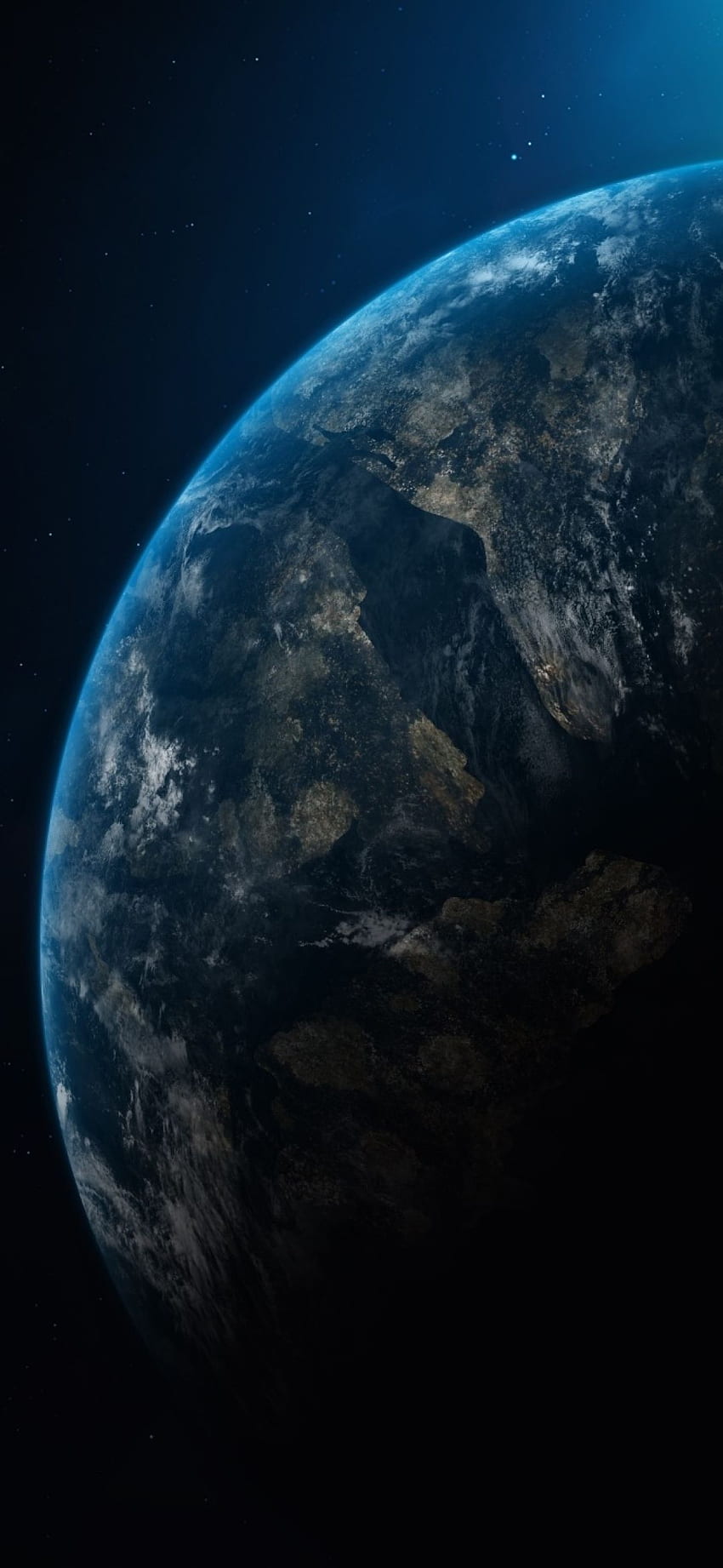 Planet Erde in dunkler Universumsauflösung, Weltraum, und Hintergrund, blaues Universum HD-Handy-Hintergrundbild