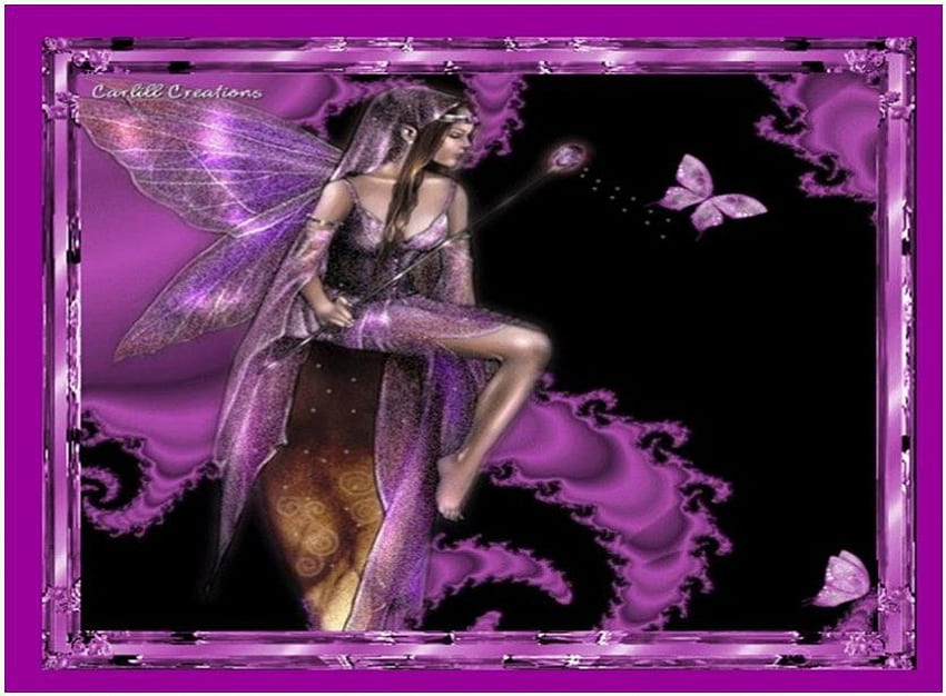 妖精と蝶、妖精、蝶、フレーム、魔法の杖 高画質の壁紙