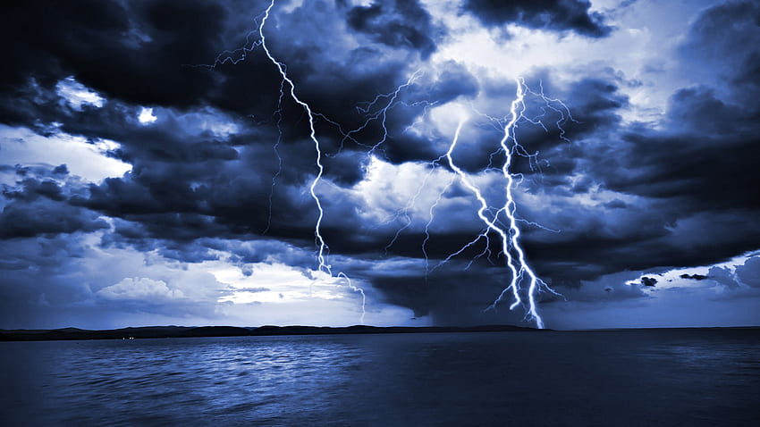 Tempestade de relâmpagos de água do mar, Plano de fundo, Tempestade de raios legal papel de parede HD