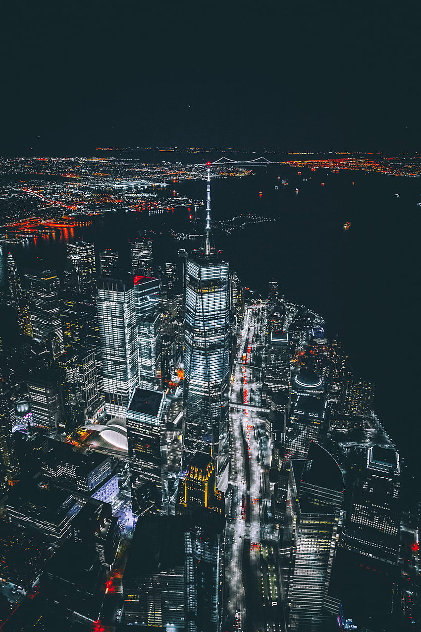都市, アメリカ合衆国, 夜の街, 超高層ビル, アメリカ合衆国、ニューヨーク HD電話の壁紙