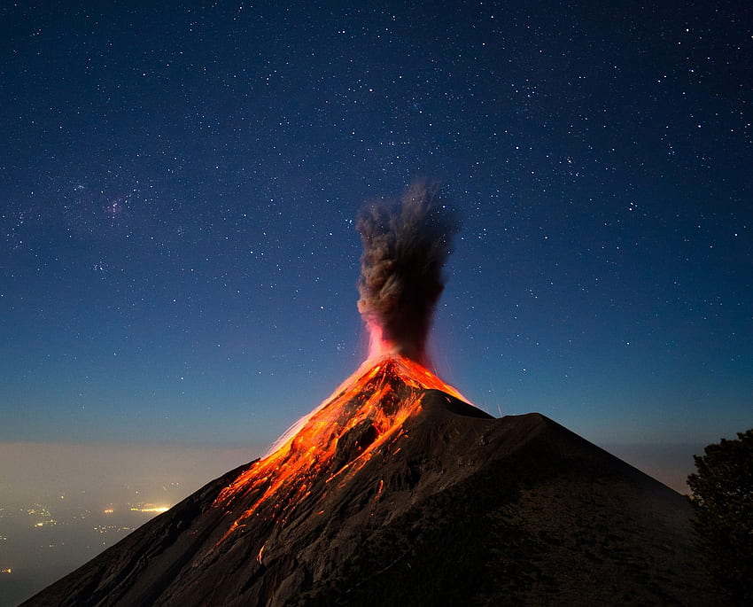 Volcano, eruption, lava, mountain HD wallpaper
