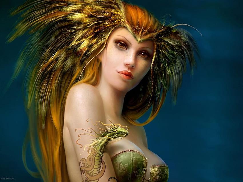 Golden Hair Fantasy Girl, fantasia, bonita, linda, cabelo, mulher papel de parede HD