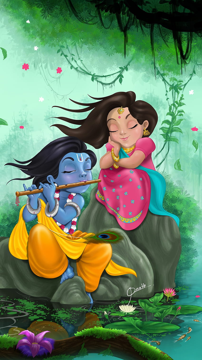 Radha Krishna , Peinture, Petit Radha, Petit Krishna Fond d'écran de téléphone HD