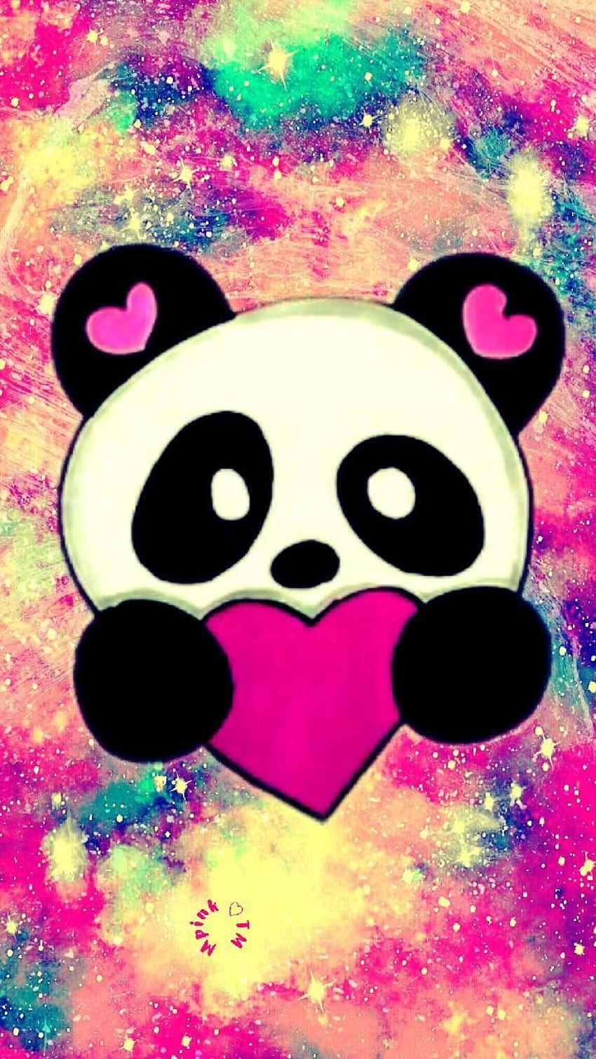 Cute panda Wallpaper 4K, Love heart, Colorful hearts