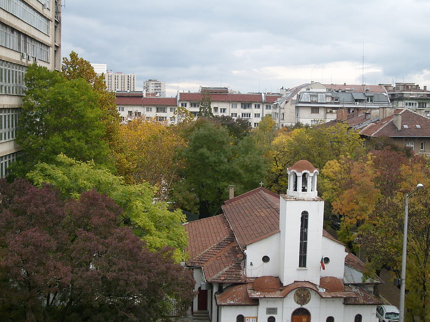 Igreja, Sofia, Religiosa, grafia, Bulgária, Árvores, Outono papel de parede HD