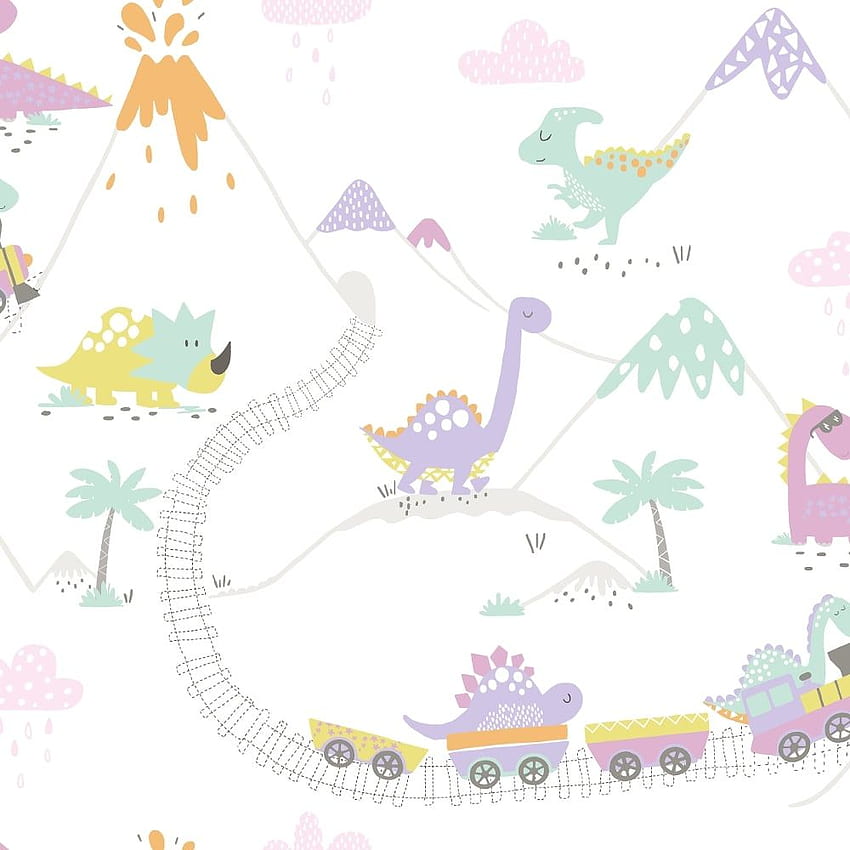 Holden Dino Town Dinosaur Pattern Childrens Kids Cartoon Train 12532, Pastel Dinosaur HD phone wallpaper