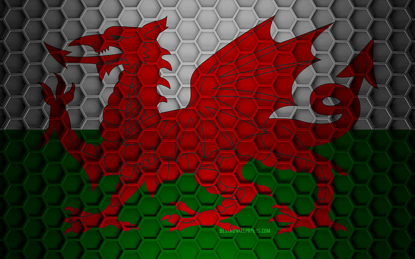 Wales flag, 3d hexagons texture, Wales, 3d texture, Wales 3d flag, metal texture, flag of Wales HD wallpaper