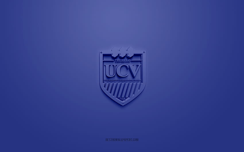 CD Universidad Cesar Vallejo, kreatywne logo 3D, niebieskie tło, peruwiańska Primera Division, emblemat 3d, peruwiański klub piłkarski, Trujillo, Peru, grafika 3D, Liga 1, piłka nożna, logo CD Universidad Cesar Vallejo 3d Tapeta HD