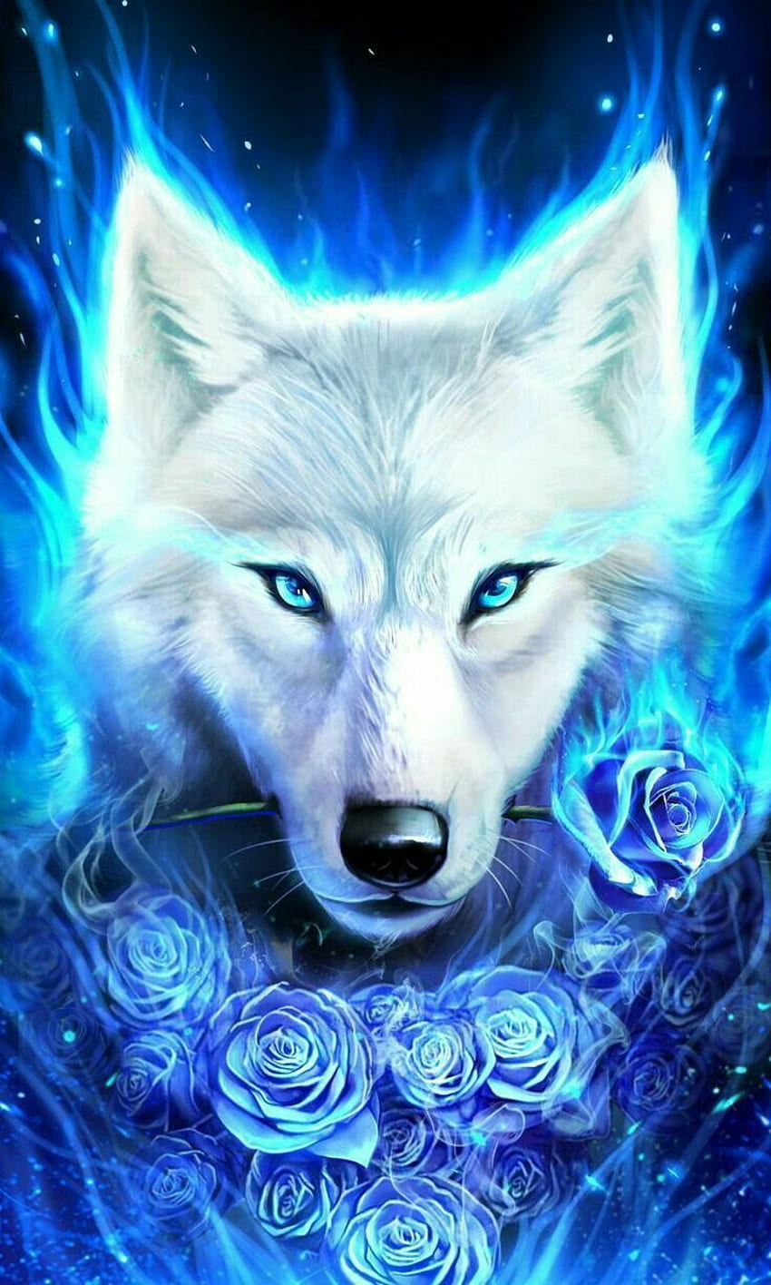 anime white wolf with green eyes