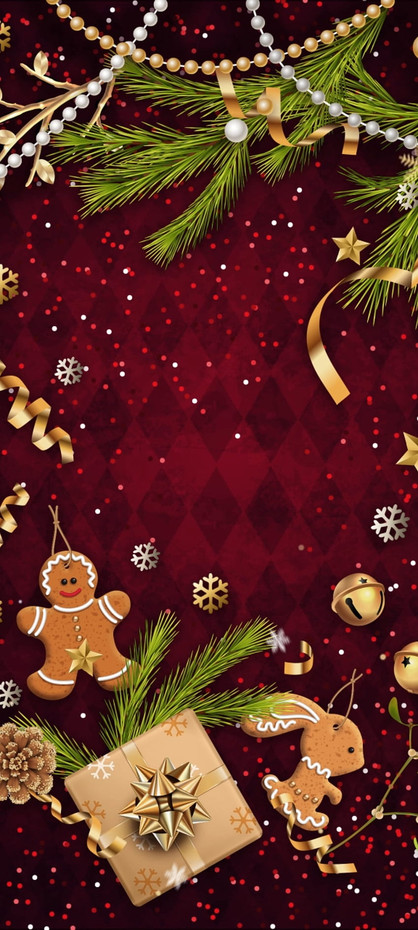 Коледа Блестяща, празничен орнамент, червено, орнамент, фестивал, лукс, Премиум, Снежинки HD тапет за телефон