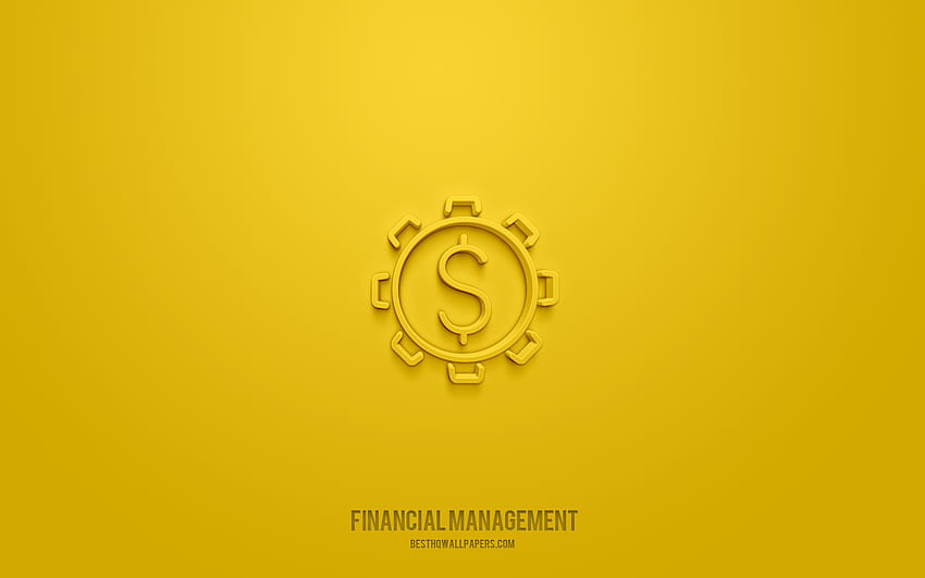 Gestão Financeira Ícone 3d, fundo amarelo, Símbolos 3d, Gestão Financeira, ícones de negócios, Ícones 3d, Sinal de Gestão Financeira, Negócios 3d icons papel de parede HD