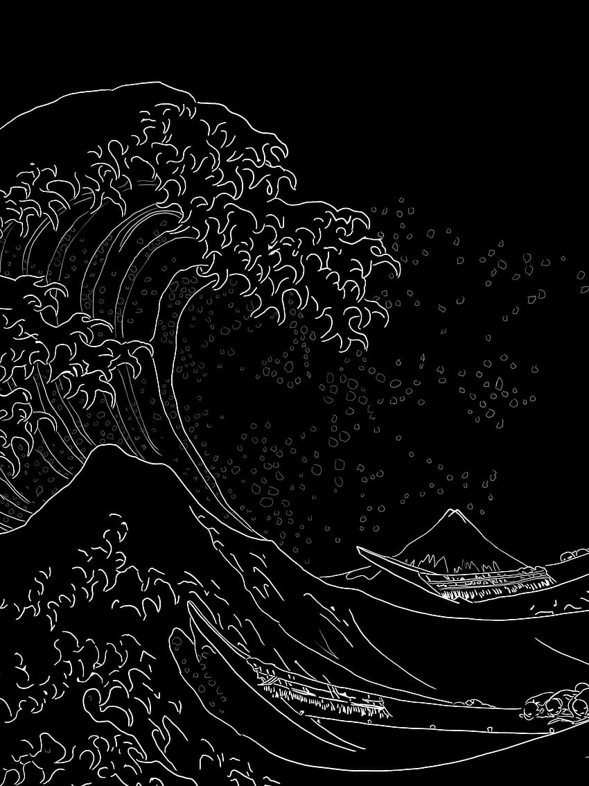 日本画 波 船 神奈川 大波 北斎 にインスパイアされた [] 携帯 & タブレット用。 日本の波を探る。 日本語、日本語、大波、波白黒 HD電話の壁紙