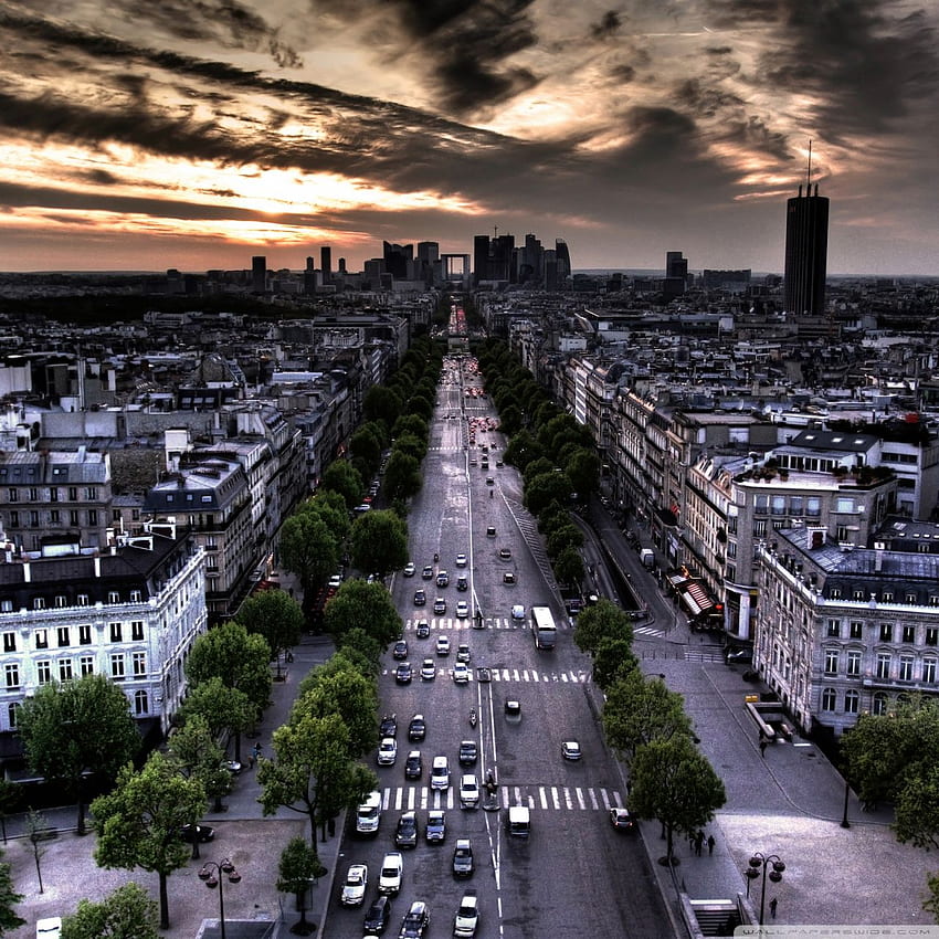 Luftaufnahme von Paris vom Triumphbogen in Richtung Louvre Ultra-Hintergrund für U-TV, Ahmedabad HD-Handy-Hintergrundbild