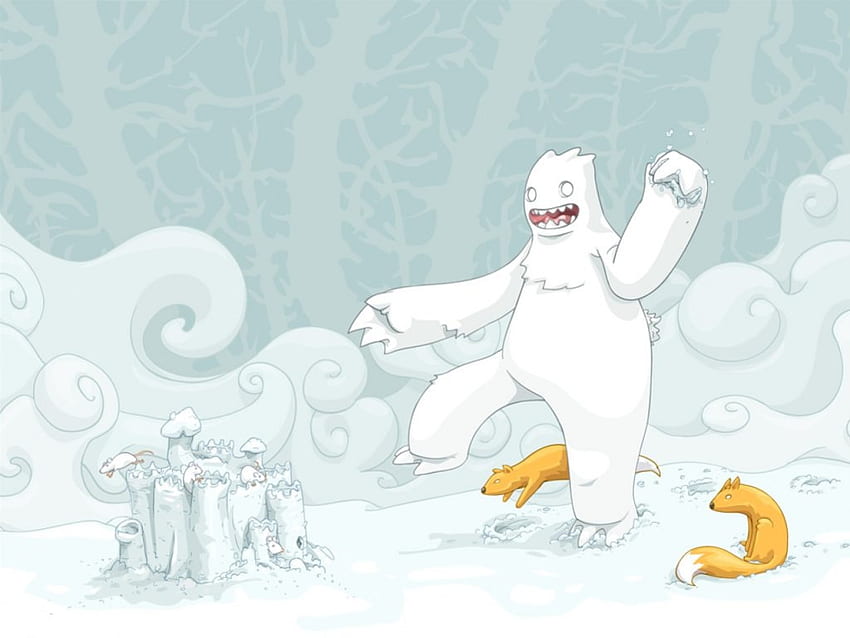 Abominable Snowman, winter, snowman, snow, ice castle, mice, foxes, ice HD wallpaper