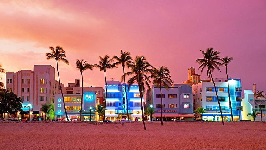 Matahari terbenam pantai selatan Miami (). Pantai selatan miami, pantai Miami, Akhir pekan di miami, Miami Art Deco Wallpaper HD