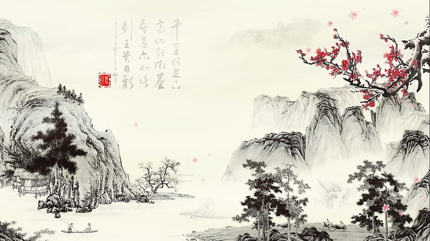 Fundo de paisagem chinesa, pintura chinesa papel de parede HD