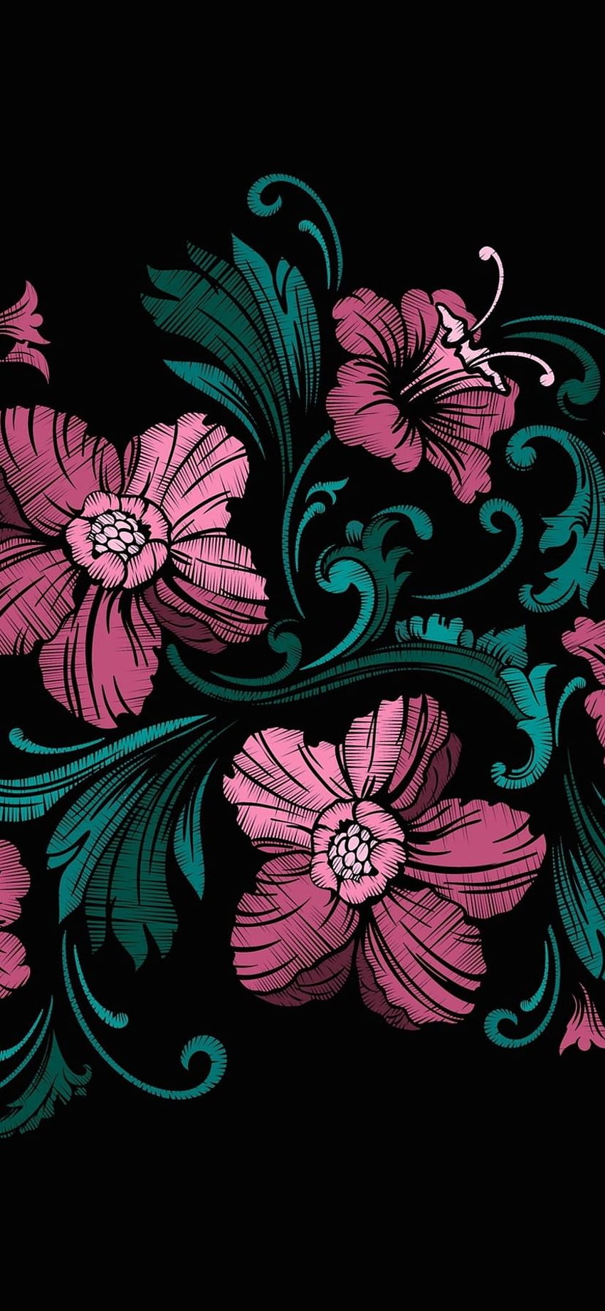 Embroidery Seamless Pattern Texture Wallpaper Background With Beautiful Pink  Roses Vector Floral Ornament On Black Background Template For Printing  Textiles Design Stock Illustration  Download Image Now  iStock