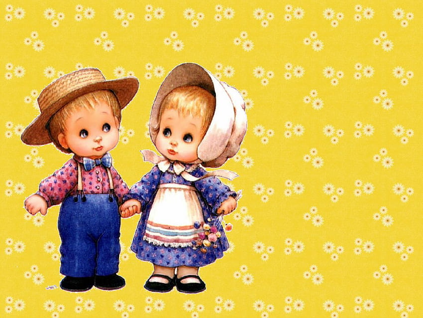 Sweet couple on yellow, sweet, couple, children, morehead HD wallpaper