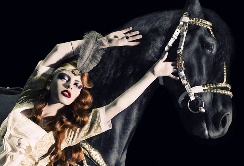 Circus, horse, red hair, woman HD wallpaper