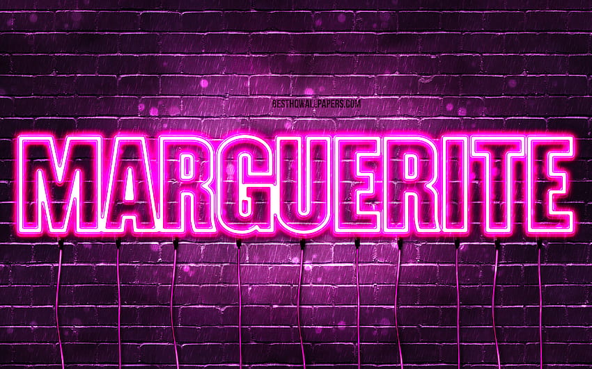 Happy Birtay Marguerite, , lampu neon merah muda, nama Marguerite, kreatif, Marguerite Happy Birtay, Marguerite Birtay, nama wanita Prancis populer, dengan nama Marguerite, Marguerite Wallpaper HD