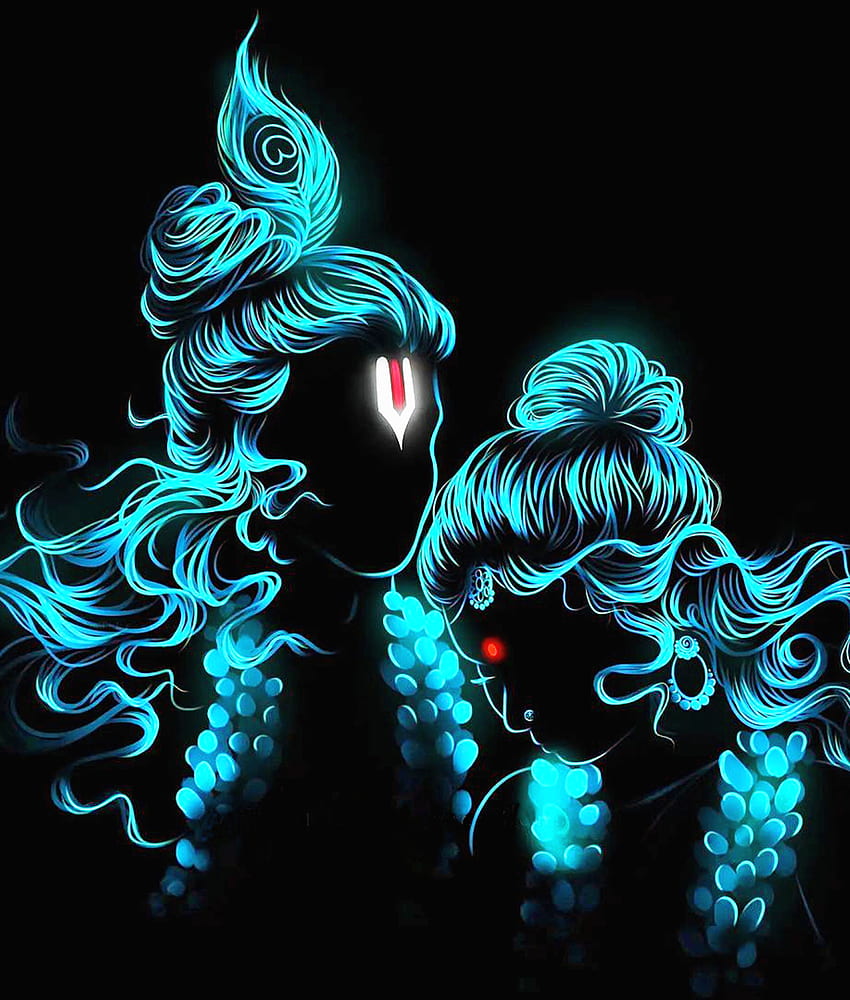 krishna, elektrisches blau, kunst, neonkunst, spritual, gott, lord krishna, digitale kunst HD-Handy-Hintergrundbild
