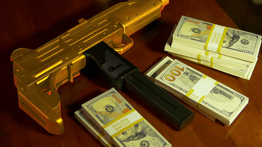 Pistole d'oro e denaro, denaro glitch estetico Sfondo HD