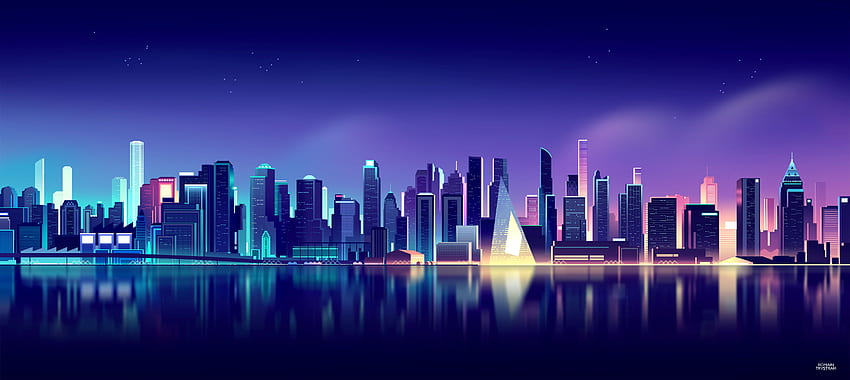 New York, Stadt, Farbverlauf, Neon, Skyline, , , kreative Grafiken,. für iPhone, Android, Mobile u HD-Hintergrundbild