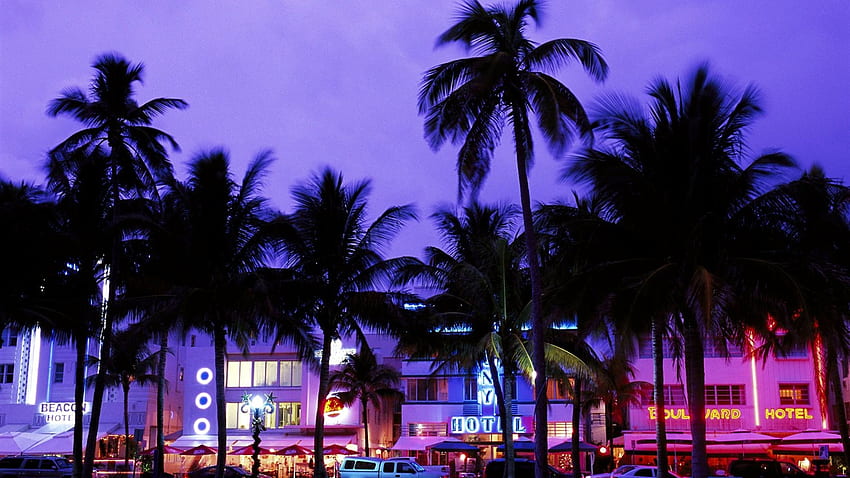 Dzielnica Art Deco Miami Beach w nocy Podgląd Tapeta HD