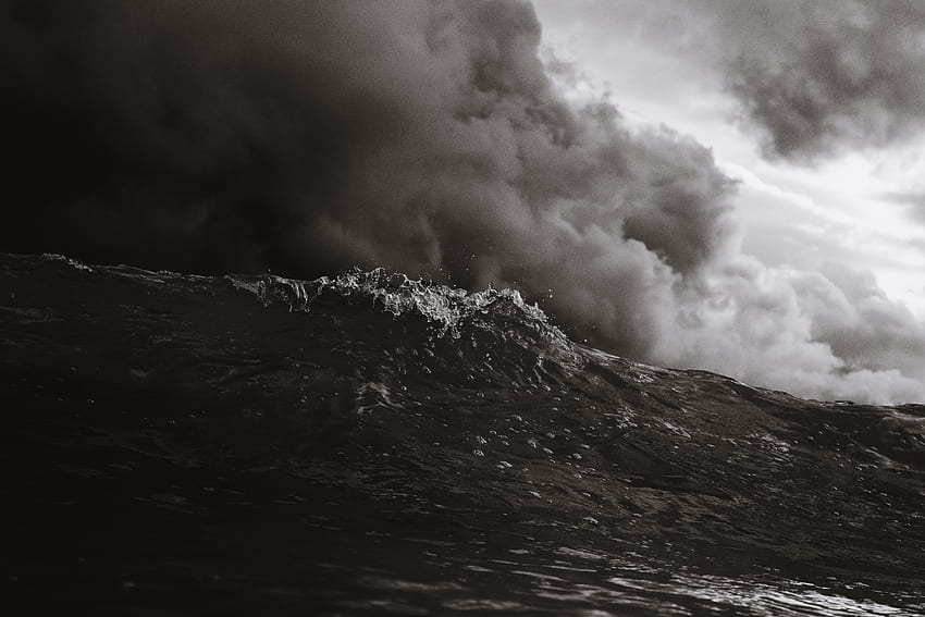 fog, sea, ocean, wave, dark, Public domain , storm, hill, black and white, liquid, , cloud, coast, moody, bondi, rock, mist, mountain, cliff, water, Dark Ocean Storm HD wallpaper