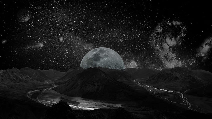 moon, planet, stars, galaxy, space tablet, laptop background HD wallpaper