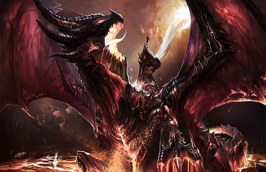Dragon Warrior Schwert World Warcraft Wow Fantasy-Hintergrund, World of Warcraft Dragon HD-Hintergrundbild