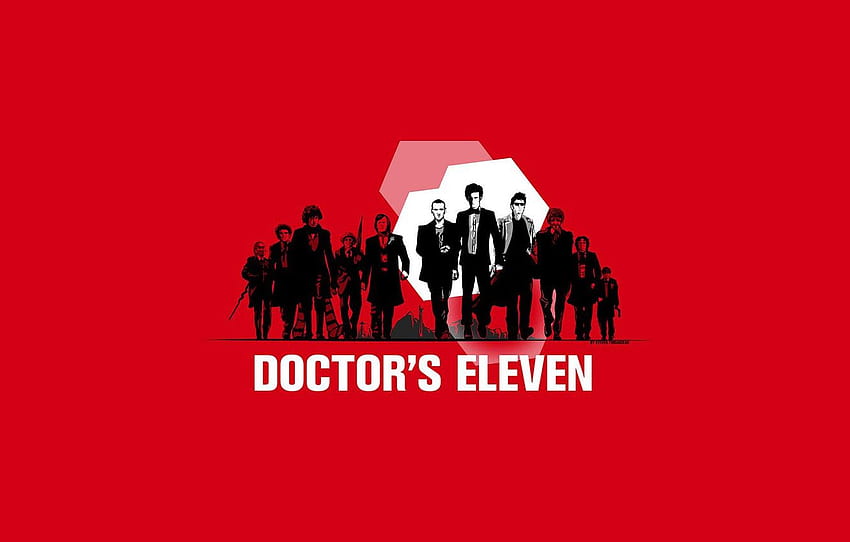 art, parody, actors, Doctor Who, red background, men, Doctor Who, Ocean's Eleven for , section минимализм HD wallpaper