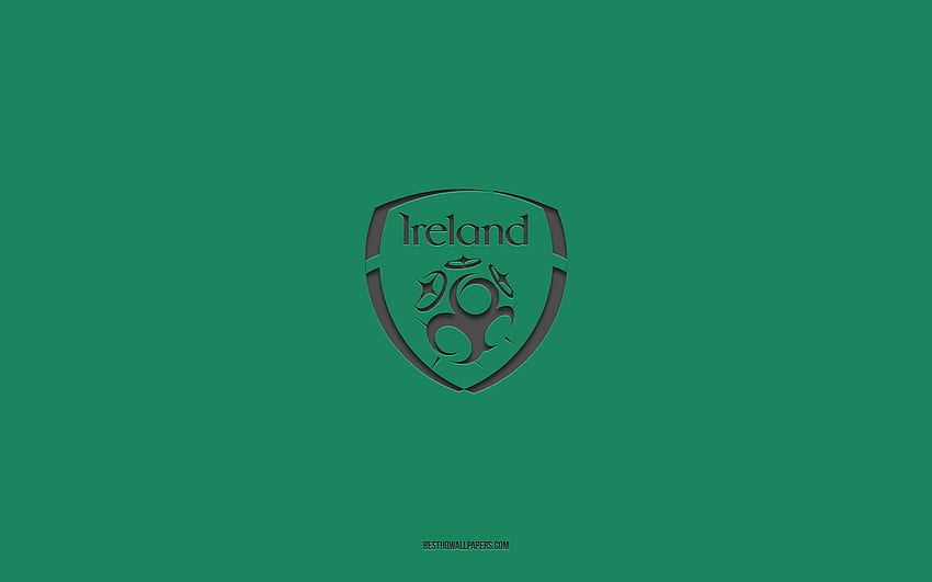 Republic of Ireland national football team, green background, football team, emblem, UEFA, Republic of Ireland, football, Republic of Ireland national football team logo, Europe HD wallpaper