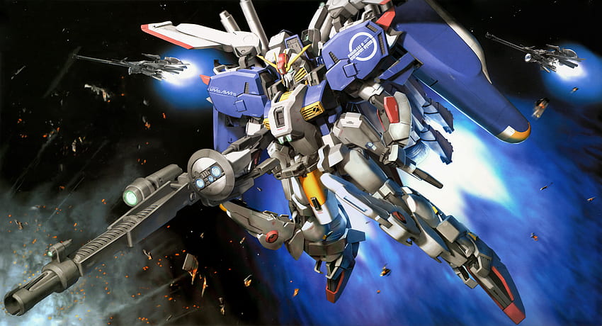 EX-S Gundam, niebieski, biały, ma, lot, ex s gundam, anime, mecha, gundam, czerwony, przestrzeń, karabin promieniowy Tapeta HD