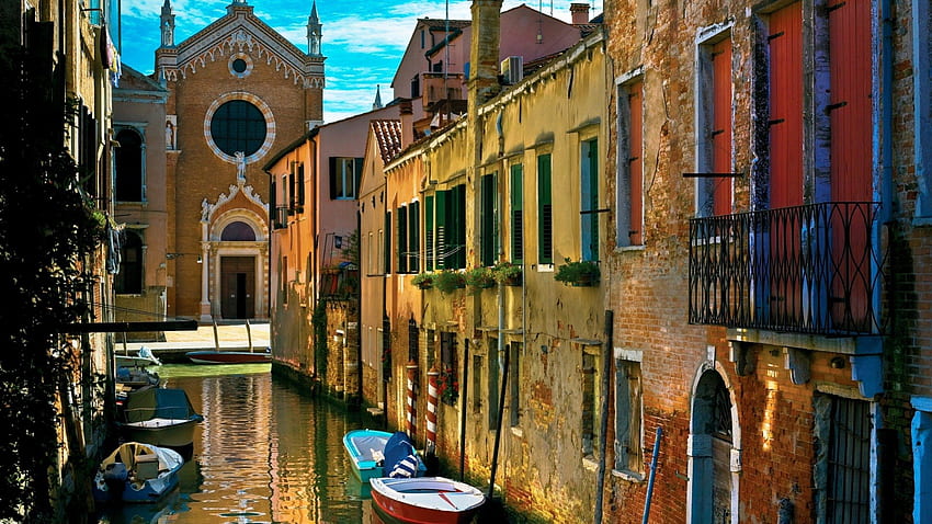Gasse in Venedig, Kanal, Stadt, Gasse, Kirche, Boas HD-Hintergrundbild