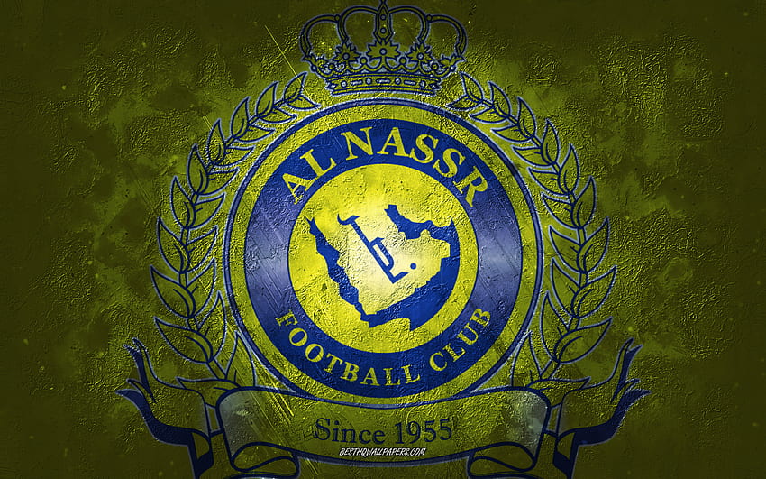Al Nassr FC, tim sepak bola Arab Saudi, latar belakang kuning, logo Al Nassr FC, seni grunge, Liga Pro Saudi, Riyadh, sepak bola, Arab Saudi, lambang Al Nassr FC Wallpaper HD
