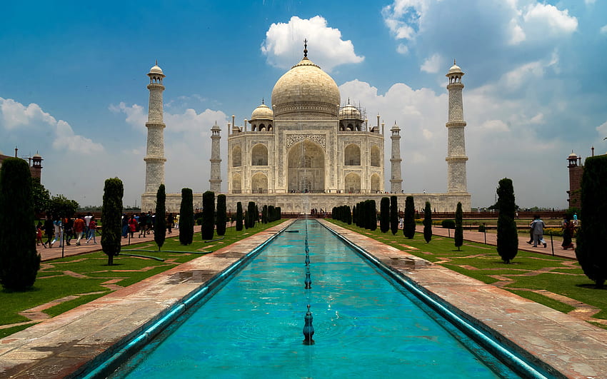 Taj Mahal, Mosque Mausoleum, Agra, Uttar Pradesh, India, fountain, landmarks of India, Mughal architecture for with resolution . High Quality HD wallpaper