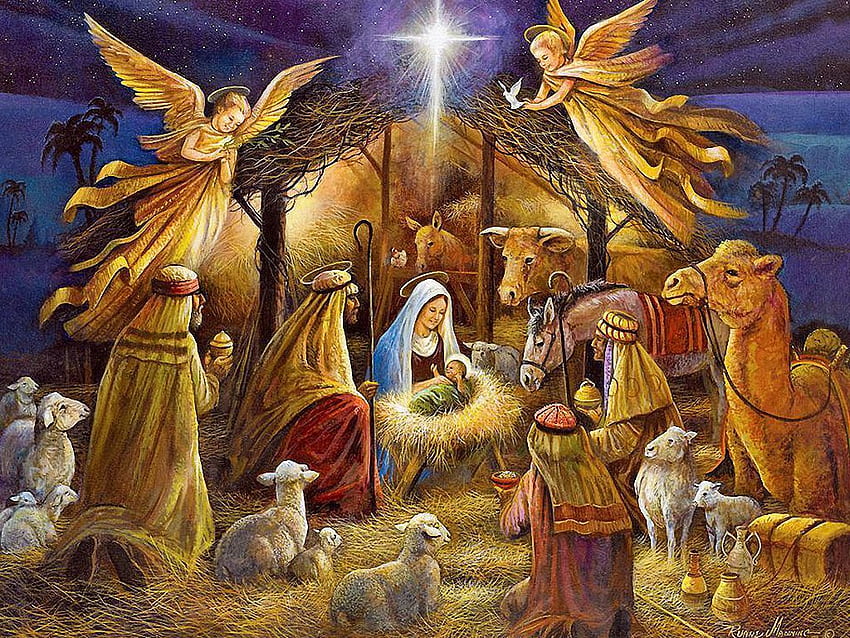 Belen de Noël, Nativité de Noël & Anges Fond d'écran HD