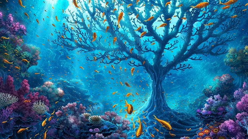 水中の背景。 水中 , 水中絵画, ファンタジーアートの風景 高画質の壁紙
