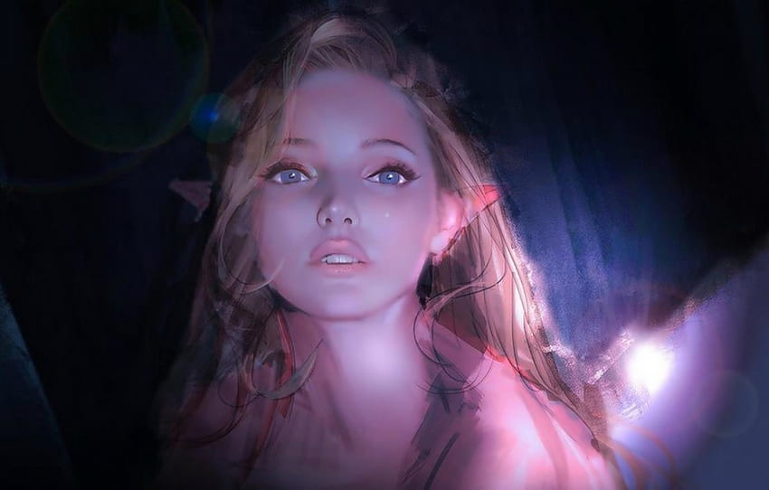 Elf girl, frumusete, pink, art, fantasy, face, luminos, girl, elf HD wallpaper